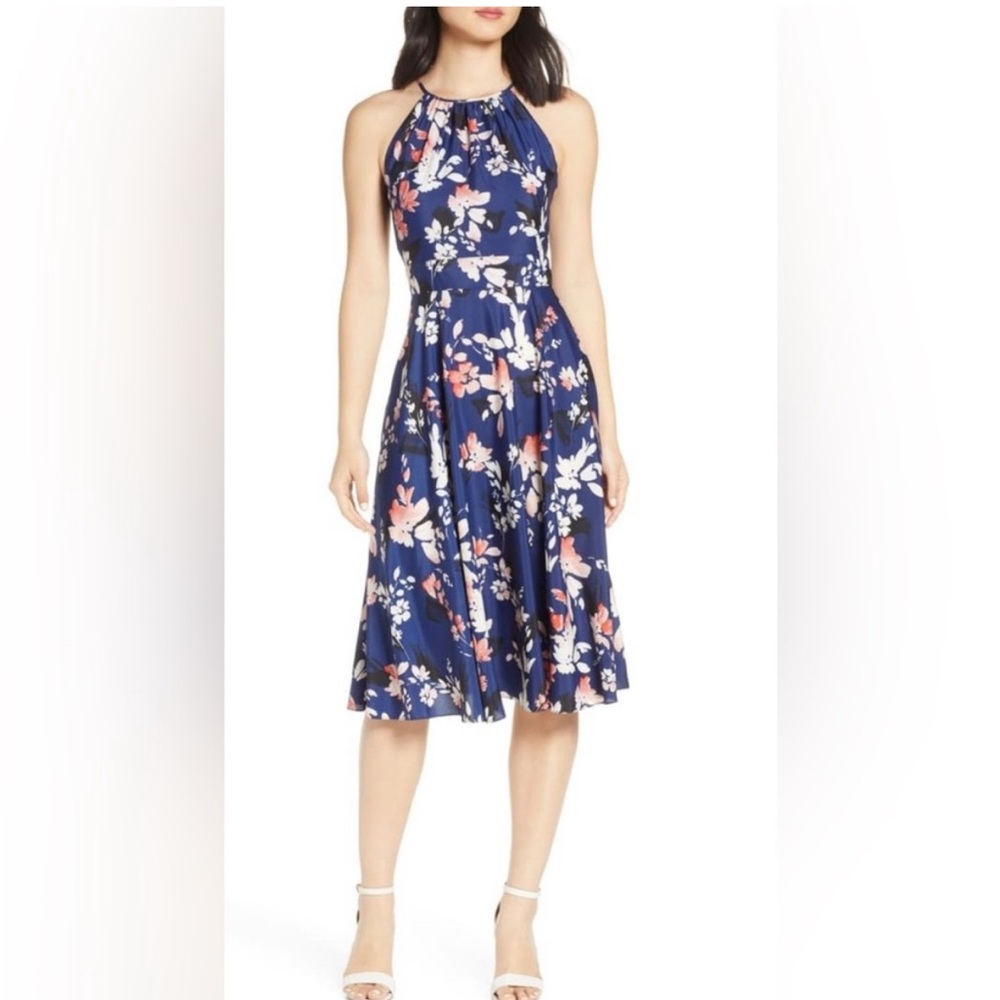 Eliza J Blue and Orange Halter Sundress